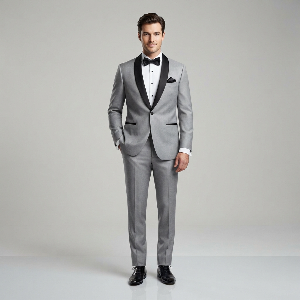 Men's Grey Tuxedo with Black Satin Shawl Lapel