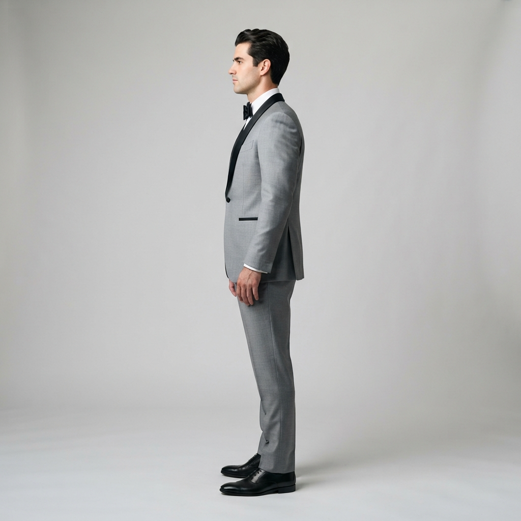 
                  
                    Men's Grey Tuxedo with Black Satin Shawl Lapel
                  
                