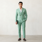 Men's Mint Green Double-Breasted Linen Suit with Gold Buttons