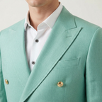 Men's Mint Green Double-Breasted Linen Suit with Gold Buttons