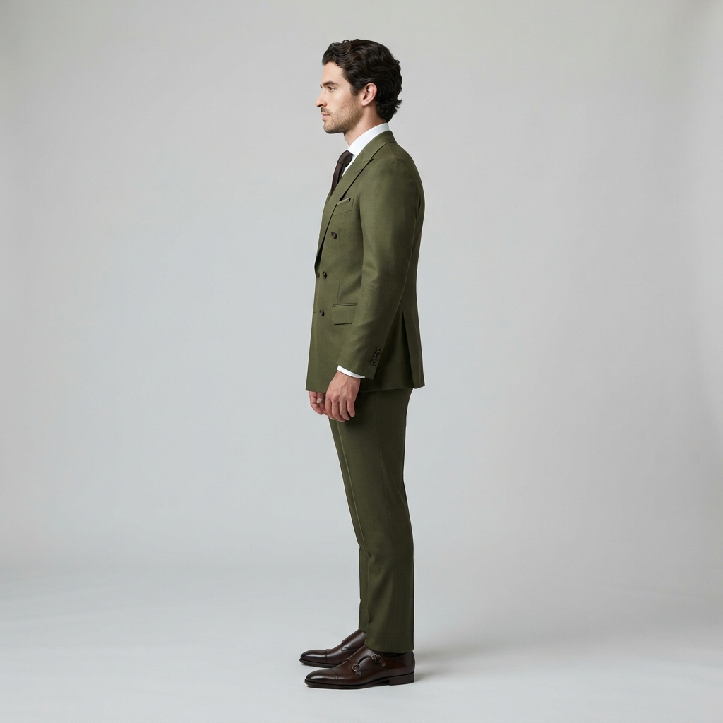 
                  
                    Men's Olive Green Double-Breasted Suit with Peak Lapels
                  
                
