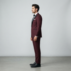 Men's Deep Red Tuxedo Jacket with Contrast Black Lapels
