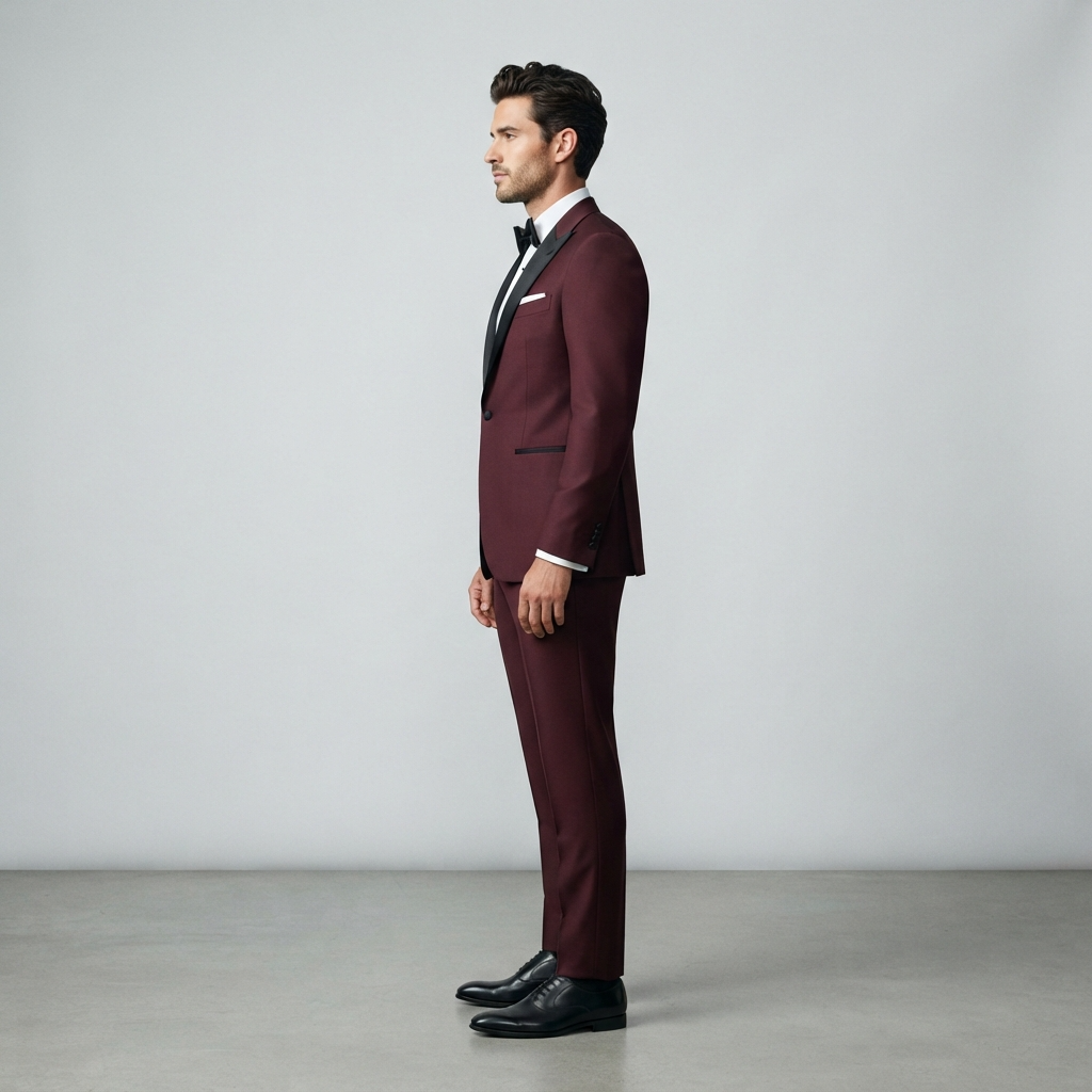 
                  
                    Men's Deep Red Tuxedo Jacket with Contrast Black Lapels
                  
                