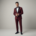 Men's Deep Red Tuxedo Jacket with Contrast Black Lapels