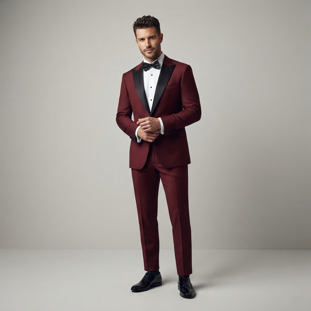 Men's Deep Red Tuxedo Jacket with Contrast Black Lapels