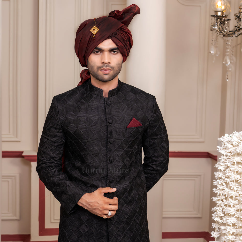 Tailored Jet Black Sherwani for Special Occasions – Uomo Attire