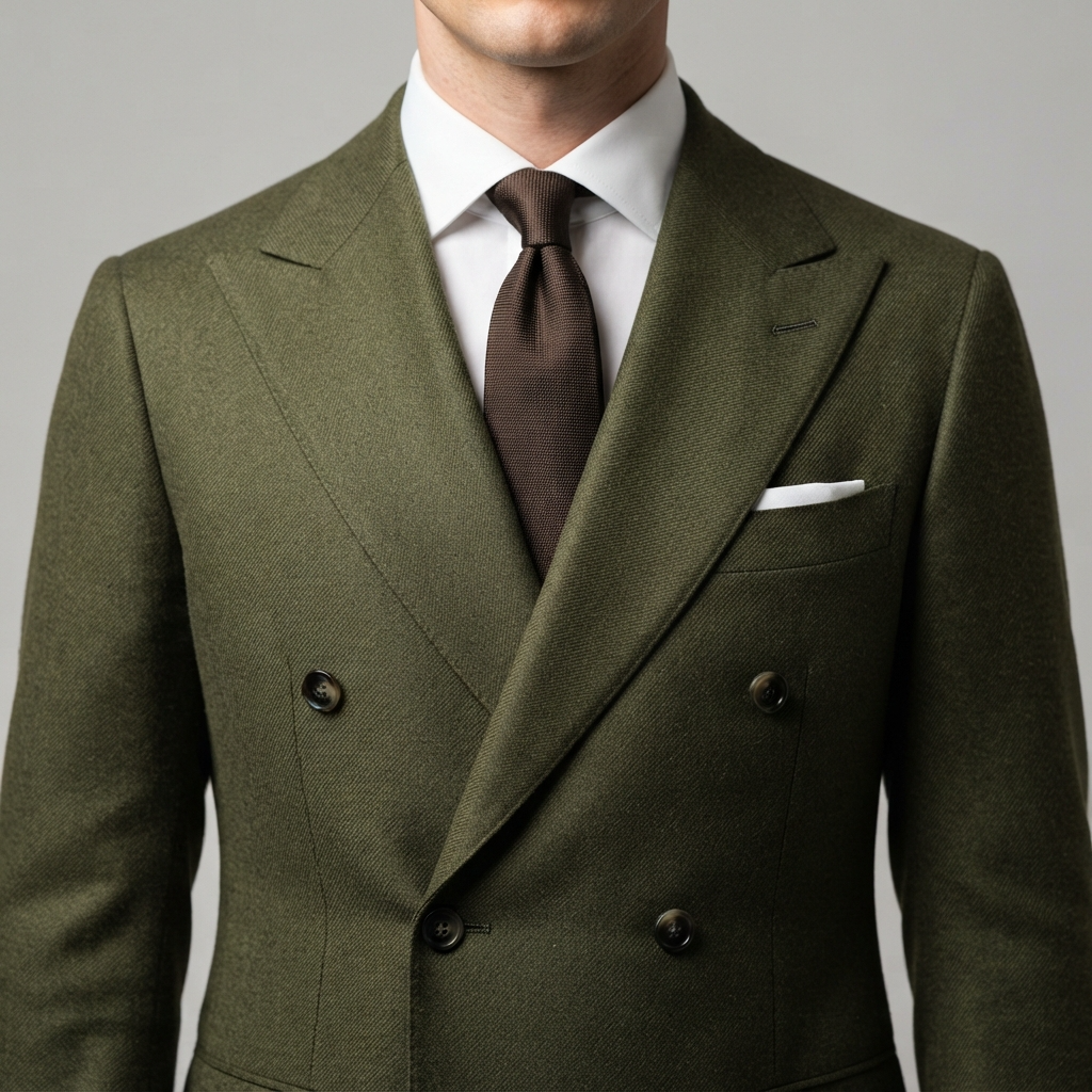 
                  
                    Men's Olive Green Double-Breasted Suit with Peak Lapels
                  
                