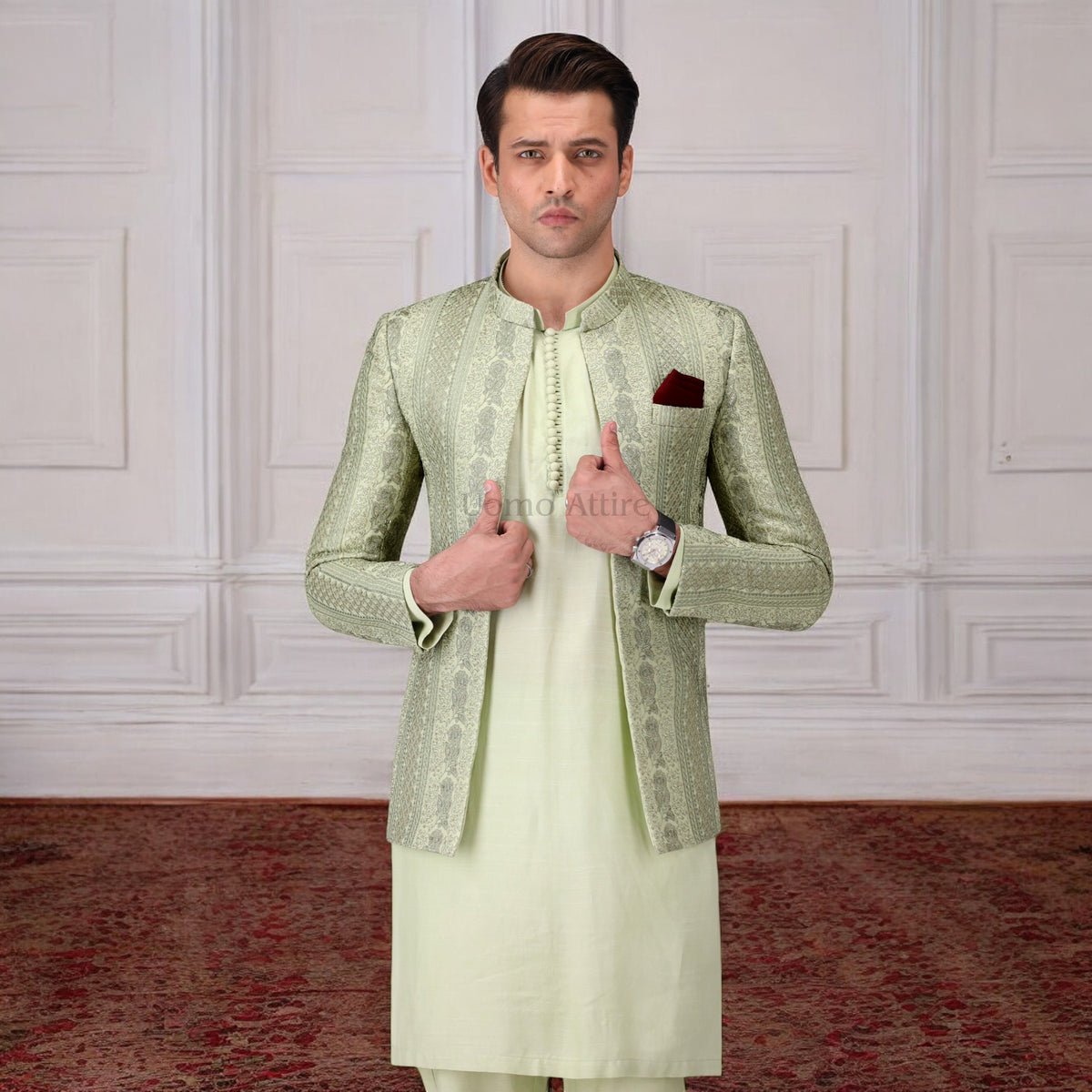 Luxury Embroidered Prince Coat with Kurta Pajama for Men
