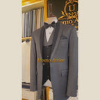 Luxurious Grey Tuxedo with Black Shawl Lapel and Waistcoat for Men