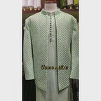 Men's Luxury Pistachio Green Embroidered Prince Coat with Matching Kurta Pajama