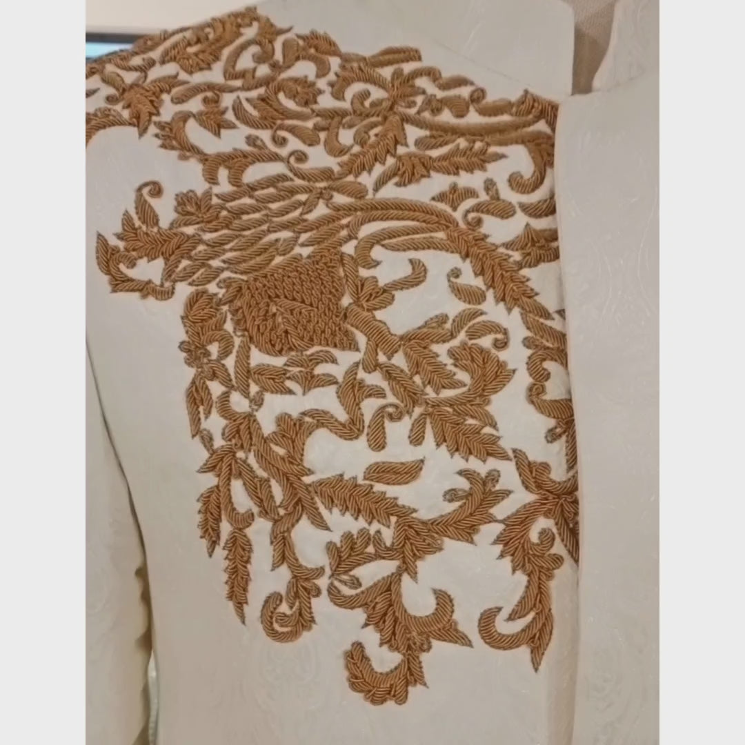 Off White Sherwani for Short Height Groom