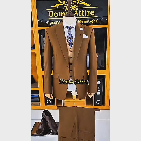Men's Luxury Brown Double Breasted 3-Piece Suit