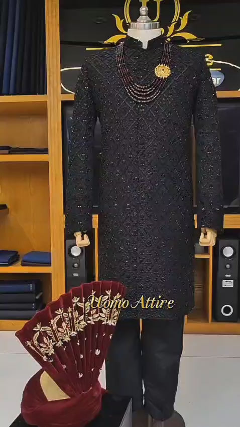 Black Hand Embroidered Sherwani for Men | Embellished Ethnic Wear
