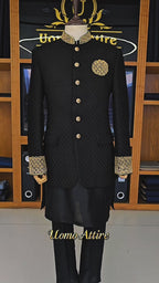 Black Pure Embroidered Prince Coat for Groom