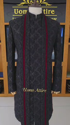 Black Embroidered Sherwani with Shawl and Hand Embellishment
