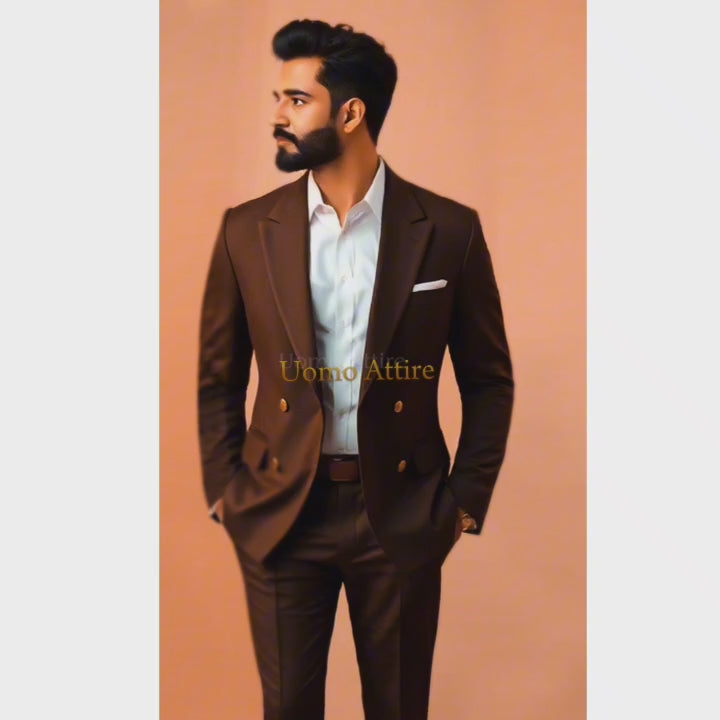 Chocolate Brown Double-Breasted Suit – Uomo Attire