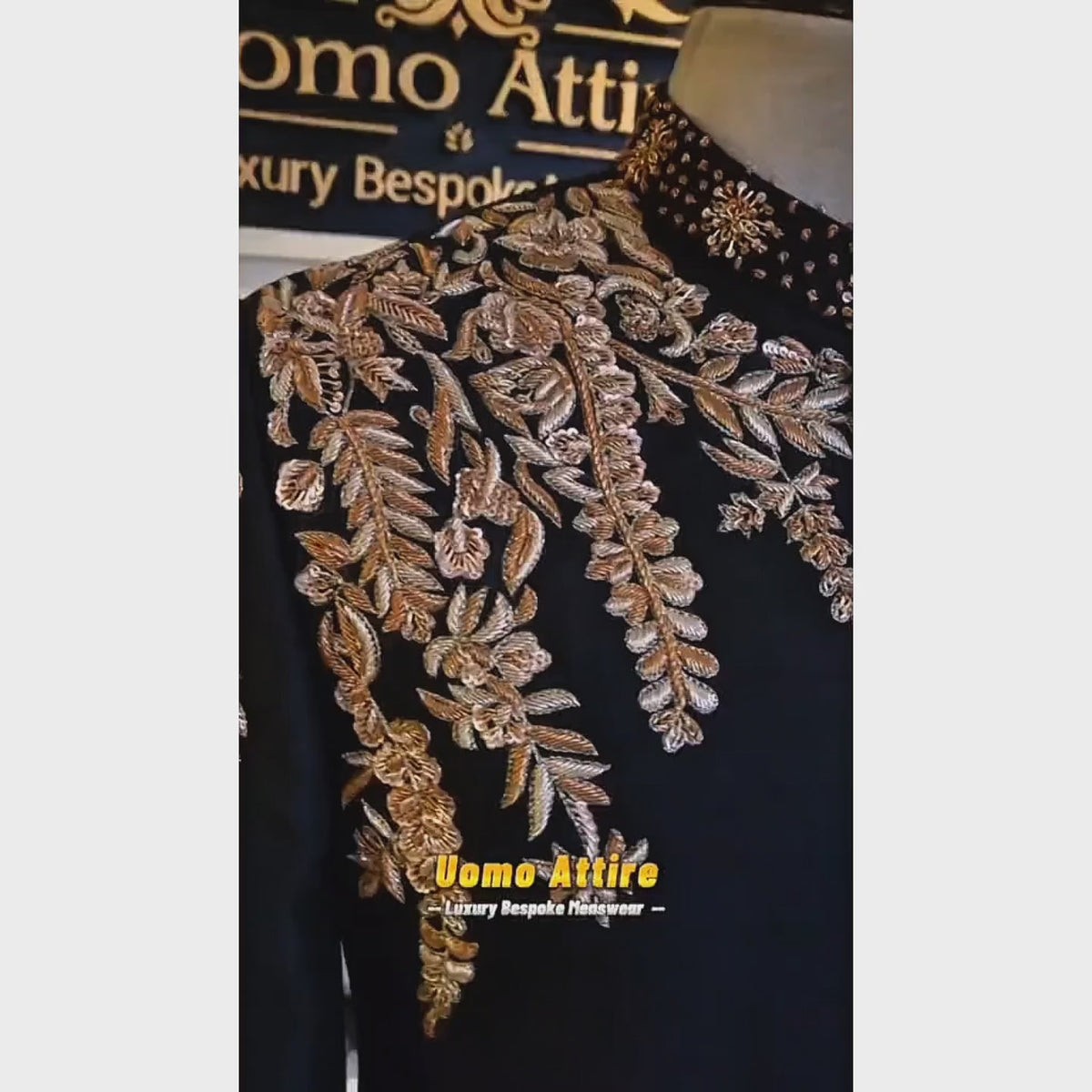Jet Black Gold Embroidered Prince Coat 2-Piece