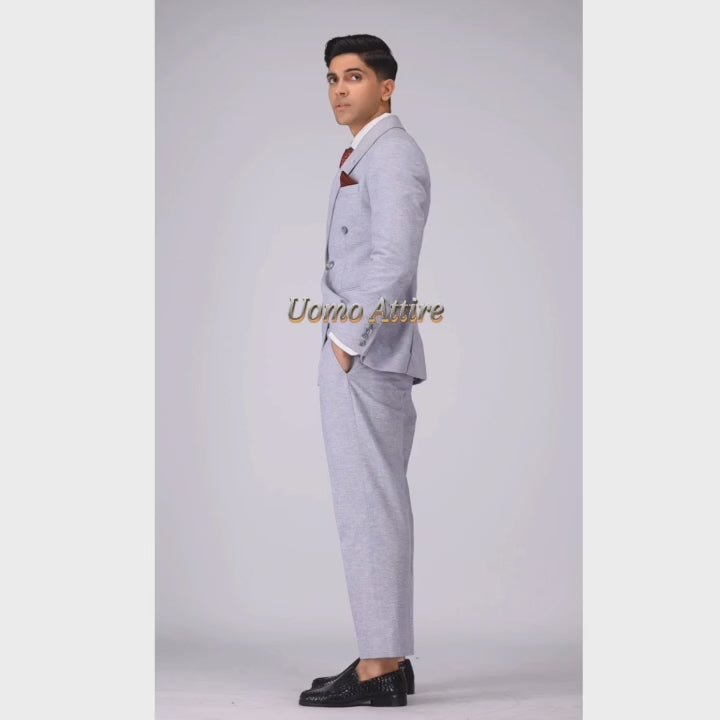 Luxurious Linen Double-Breasted Two Piece Suit For Men's