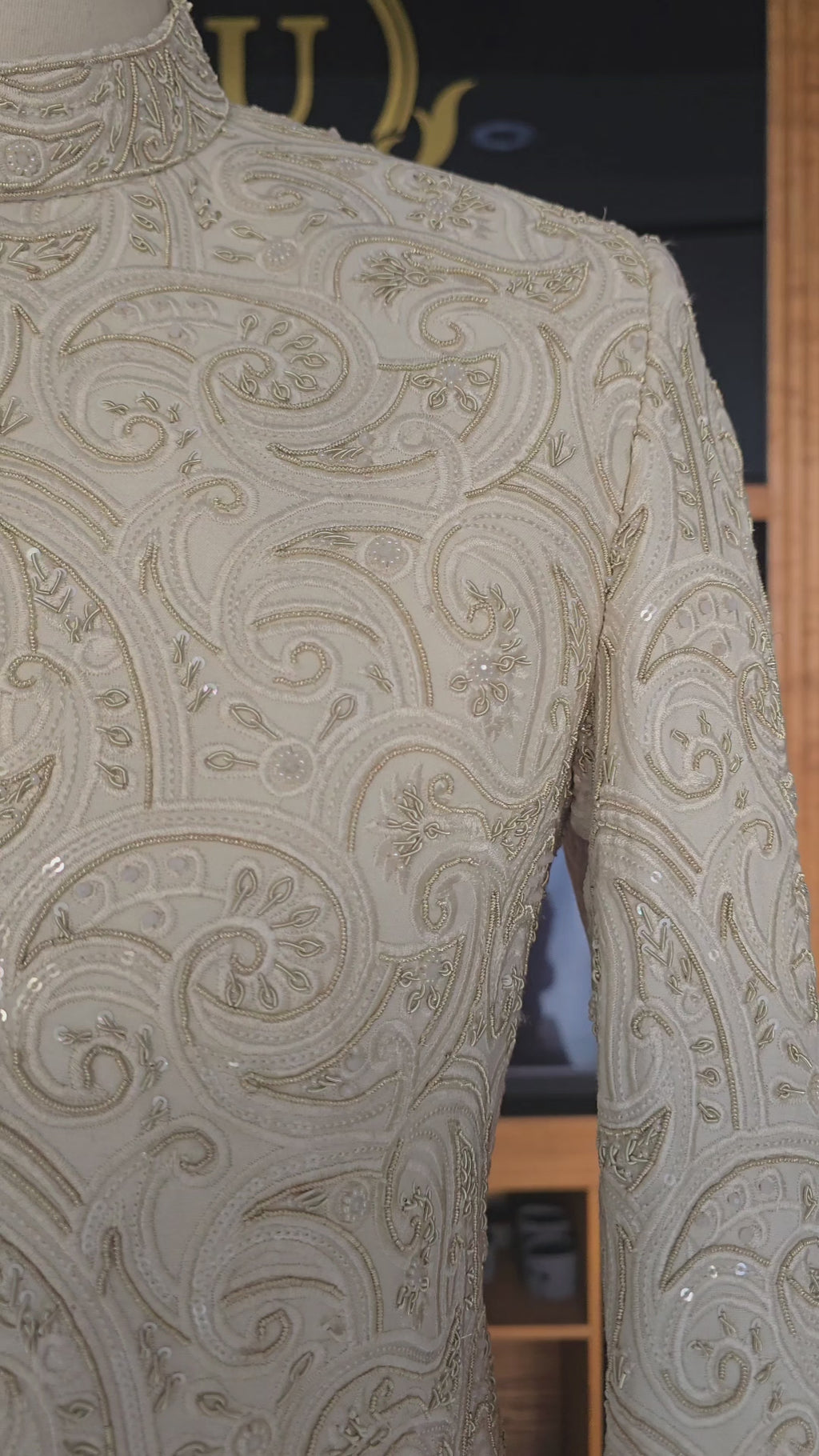 Premium Vanilla White Groom Sherwani with Intricate Embroidery & Hand Embellishment