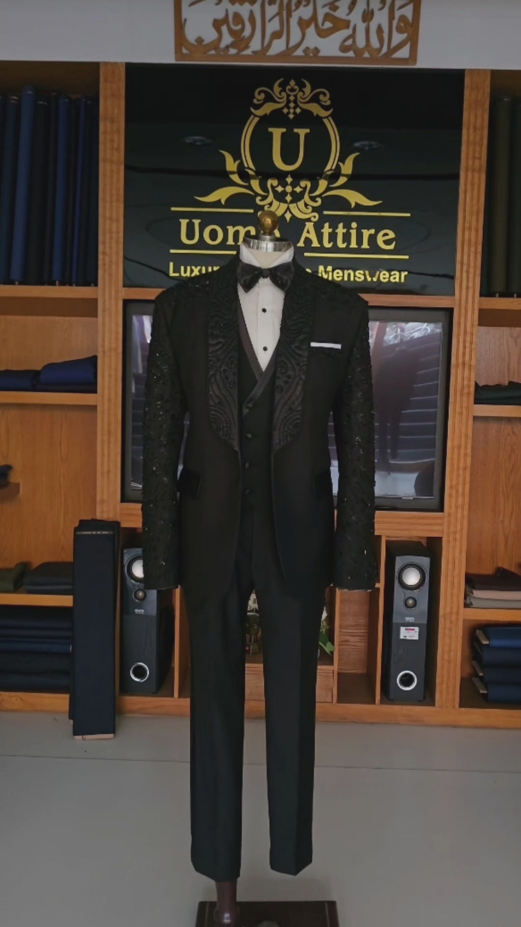Jet Black Tropical Fabric Tuxedo with Hand Embellishment for Men