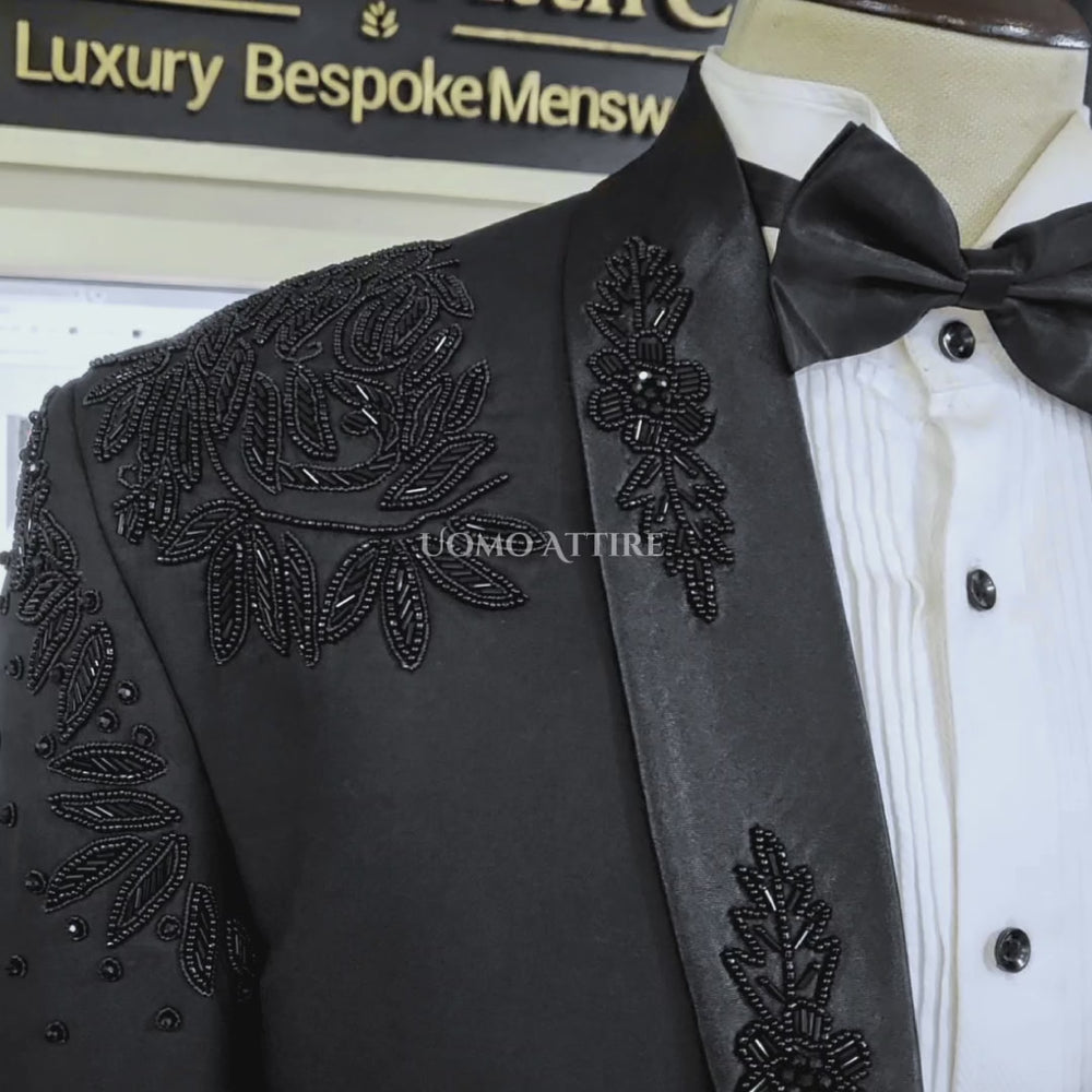 Black Full Embroidered Designer Tuxedo Suit – Bonsoir