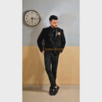 Men's Luxury Hand-Embroidered Black Tuxedo with Floral Paisley Detailing