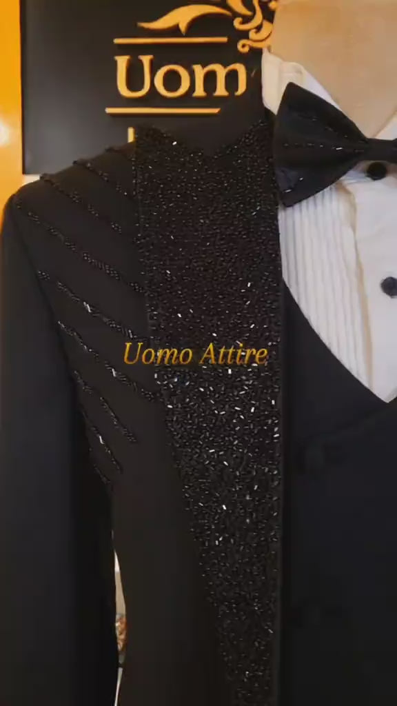 Black Tuxedo for Groom in Hand Embellished Moonlight Fabric