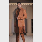 Luxury Rusty Orange Embroidered Prince Coat for Grooms with Kurta and Pajama