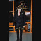 Men's Luxury Navy Blue Plaid 2-Piece Suit