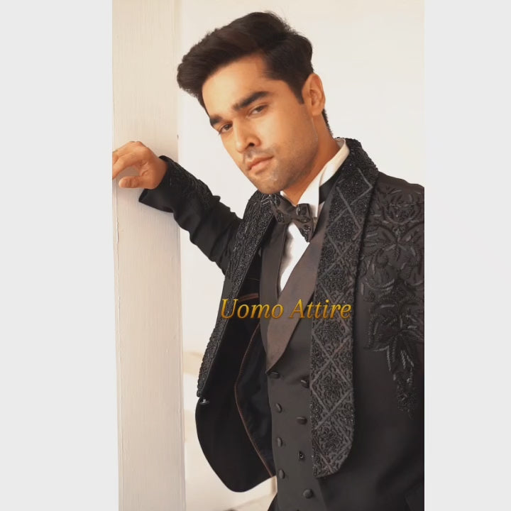 Luxury Black Embellished Tuxedo for Weddings & Special Occasions