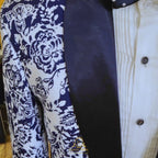 White and Blue Self Print Fabric Classic Tuxedo Suit