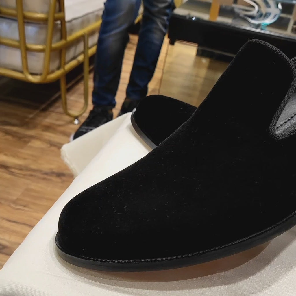 Designer Velvet Black Shoes for Groom | Black Velvet Shoes