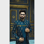 Teal Embroidered Prince Coat for Men – Luxury Eastern Groom Wear