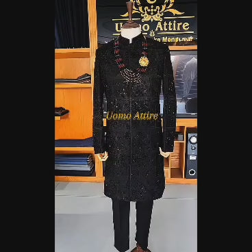 Men's Luxury Black Heavy Embellished Sherwani