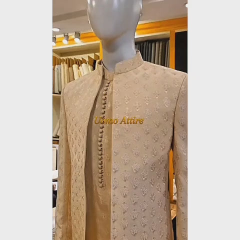 Regal Charm in Peach The Ultimate Prince Coat for Grand Occasions