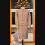 Beige Embroidered Wedding Sherwani With Hand Embellishment for Men