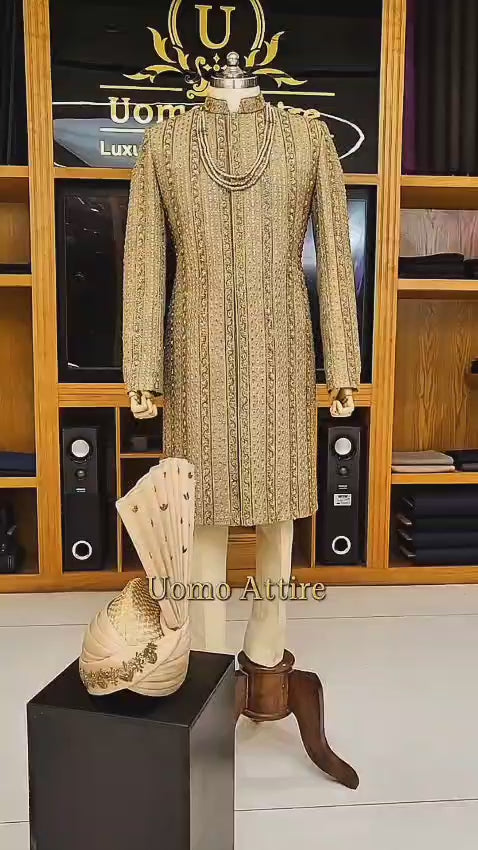 ZAR E NAWAB SHAMPAING GOLDEN EMBALISHED SHERWANI