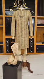 ZAR E NAWAB SHAMPAING GOLDEN EMBALISHED SHERWANI