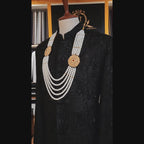 Hand Embellished Black Wedding Sherwani for Groom