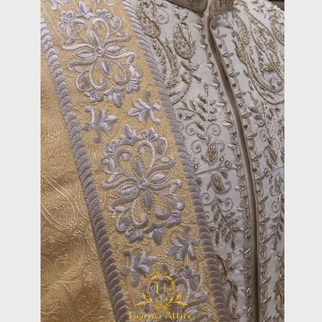 Luxury Off White Men Wedding Sherwani For Groom
