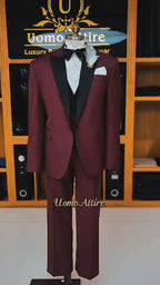 Maroon 3 Piece Tuxedo for Men in Italian Tropical Wool