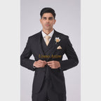 Luxurious Italian Fabric black 3-Piece Suit Peak Lapel and Double-Breasted Waistcoat