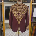 Premium quality fabric embellished maroon prince coat