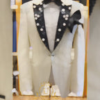 Peak Lapel White Designer Groom Tuxedo Suit | White Tuxedo Suit for Groom