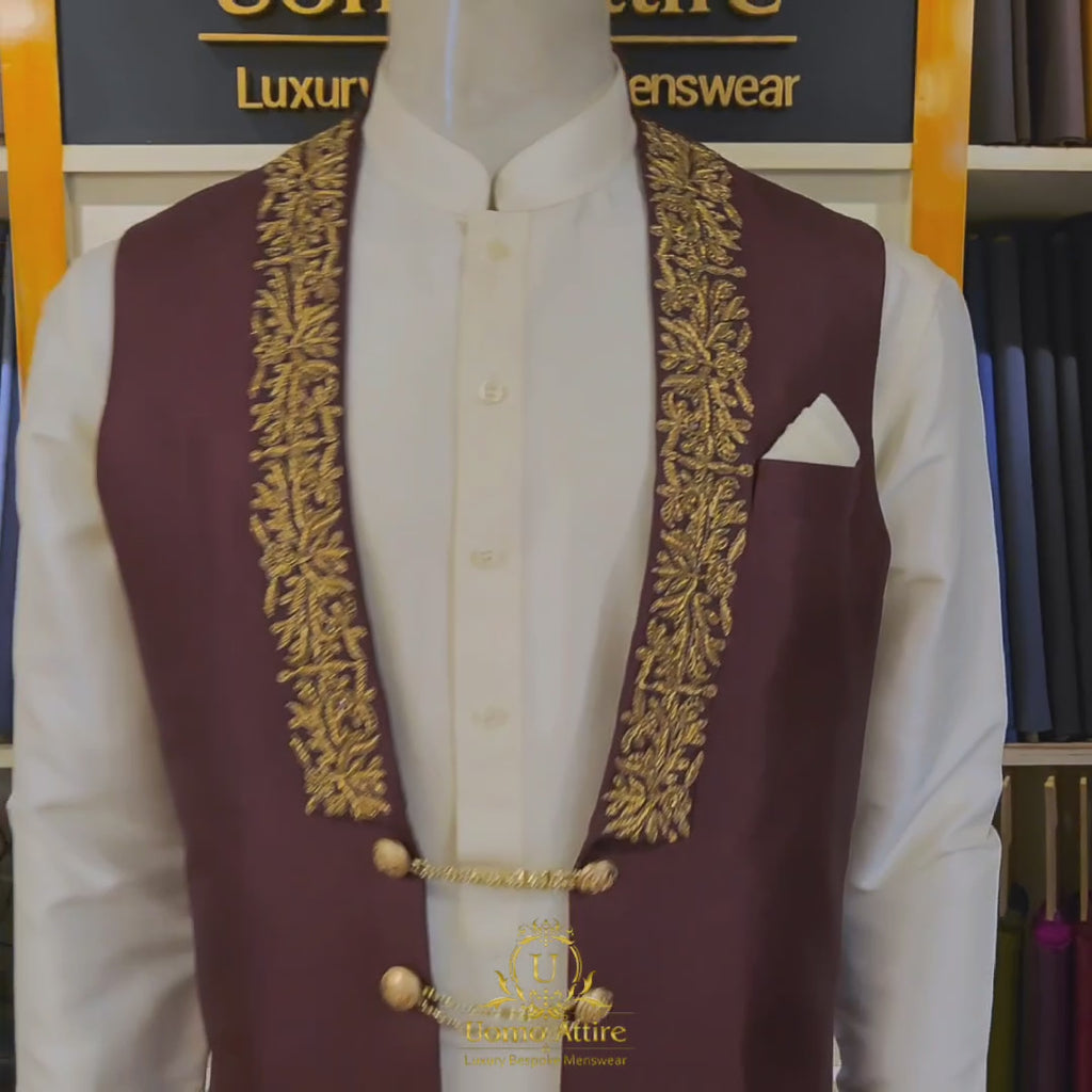 Maroon Waistcoat with Kurta Pajama | Waistcoat for Mehndi