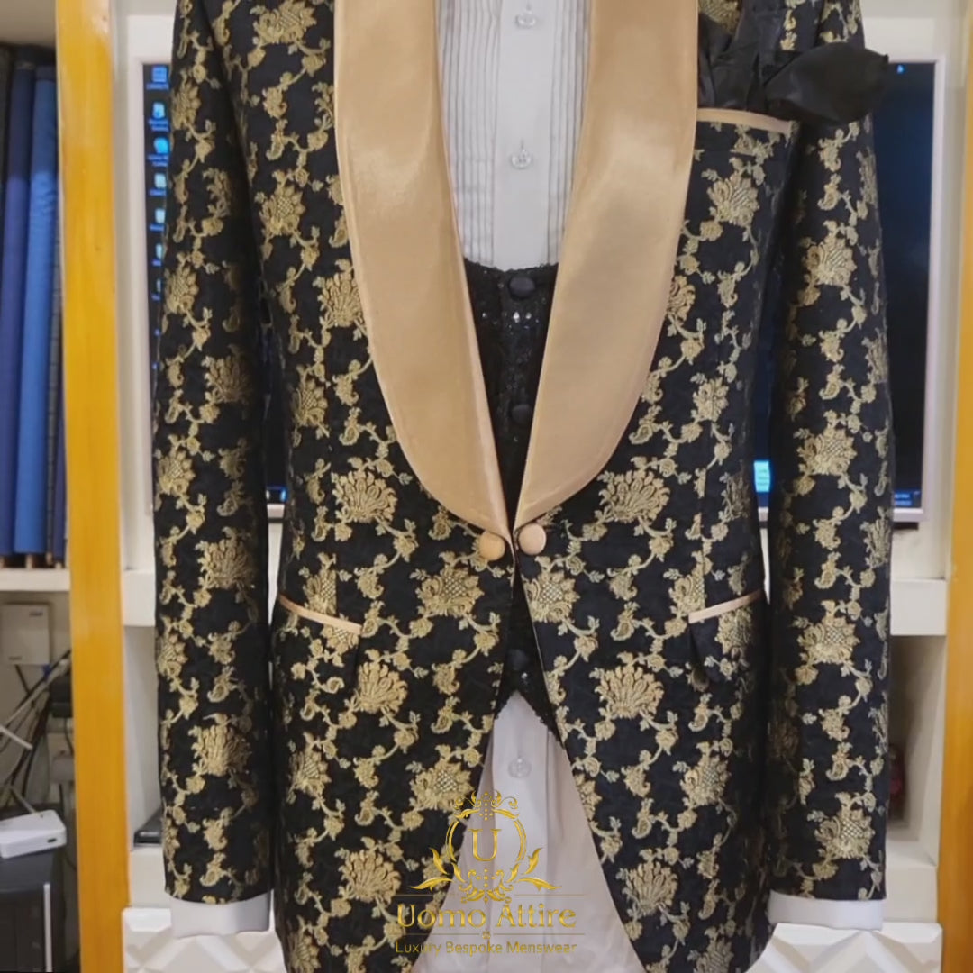 
                  
                    Carica e riproduci video nel visualizzatore Galleria, Luxurious tuxedo 3 piece suit with imported satin shawl | Tuxedo Suit
                  
                