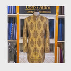 Luxurious Golden Brocade Sherwani with Maroon Velvet Turban