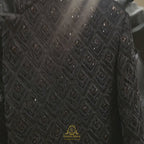 Black sherwani with embellishment and same fabric shoes