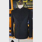 Men's Luxury Black Embroidered Prince Coat 2-Piece Suit for wedding