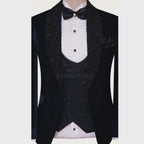 Designer groom and party wear black velvet tuxedo suit